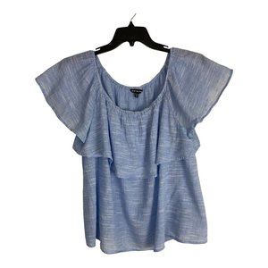Unique Spectrum Womens Shirt Adult Size 1x Blue off the shoulder Ruffle Blouse